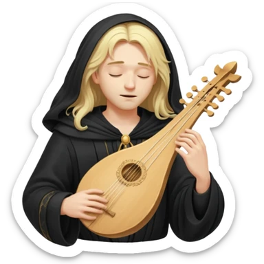 Man with long blonde hair playing a lyre in secret with eyes closed sticker