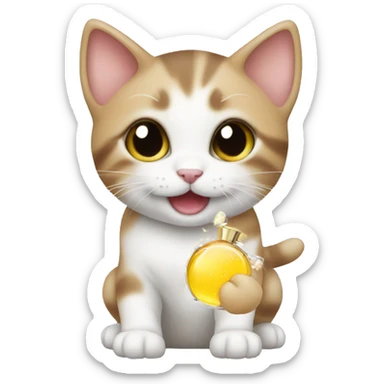 a cute kitten playing with fragrance sticker