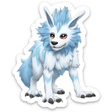 Cute Protogen-vernid-sergal-wickerbeast-fantasy-animal-fursona griffsnuff & LiLaiRa & Falvie full body white and light blue fur with white outline sticker