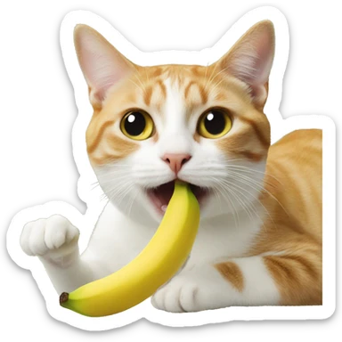 a cat eating a banana sticker