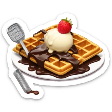 Scrumptious waffles with dripping chocolate and ice cream scoop on the side  sticker
