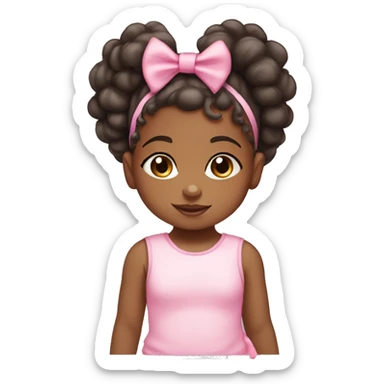 African American baby girl with pink bow in her curly hair ponytail sticker