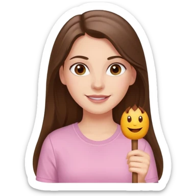 happy white long brunette hair girl with hazel eyes and in a light pink shirt with USC in white sticker