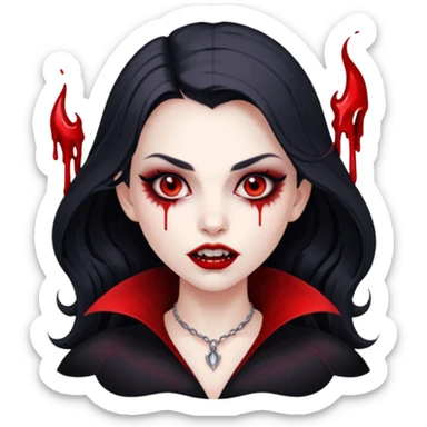 pretty vampire girl with red eyes fangs blood pretty smoky eye makeup  sticker