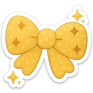 Make the glittery bow yellow, keep it sparkling and decorative with no background. The style should be elegant and festive with shimmering texture. sticker