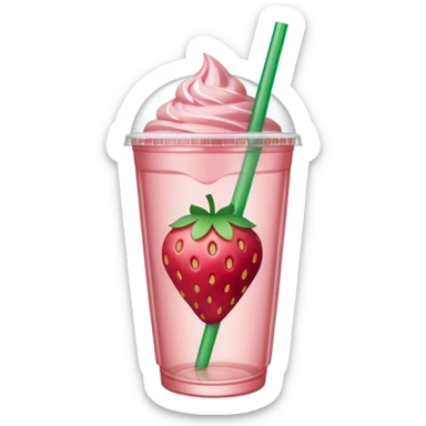 light pink Starbucks drink with strawberry slices inside, clear cup with green straw sticker