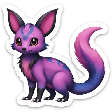 Rare epic aesthetic colorful Salandit-Noibat-Eevee-Civet-species-Fakemon-hybrid-creature, with markings, full body sticker