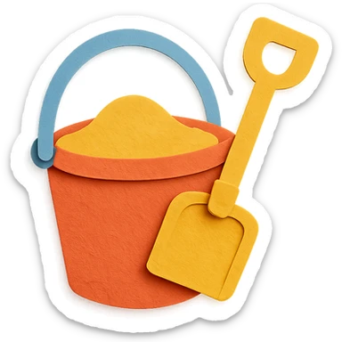 beach bucket and pail with layered paper effect on a white background in paper-craft style sticker