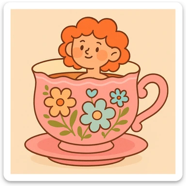 pink cottagecore teacup with floral patterns, delicate and vintage, soft pastel palette sticker