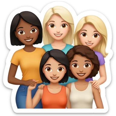 Four female friends, two Latin, one black and one is white  sticker