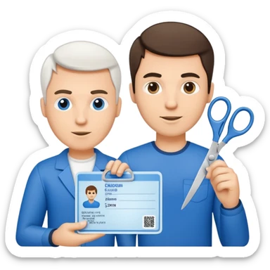 Scissors cutting a man ID card in 2 parts.hyper realistic sticker