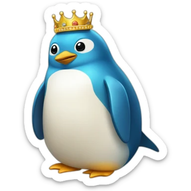 kawaï blue pudgy penguin wearing a golden crown sticker