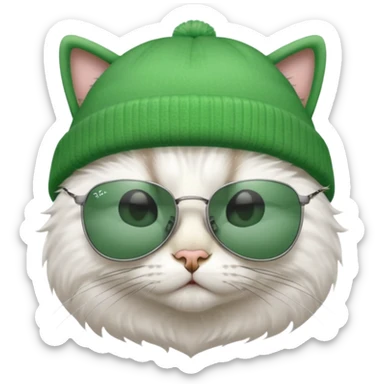 cat wearing a green beanie and ray ban sunglasses sticker