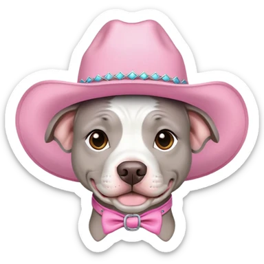 Gray and white pitbull with pink cow girl hat  sticker