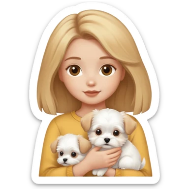 A honey dark blonde girl with a Maltese puppy sticker