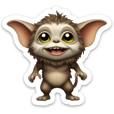 A full body image of a cute gremlin named gizmo that is smiling sticker