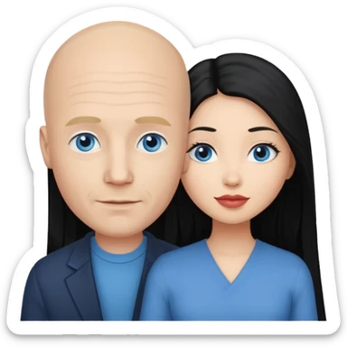 Bald white man blue eyes in love with Filipina woman with long hair sticker