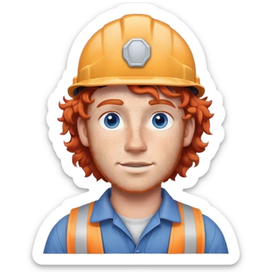 male construction worker with curly red hair no beard blue eyes and freckles sticker