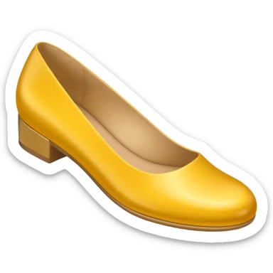 A 3D cartoon golden-yellow flat shoe with rounded toe and simple chic design, glossy finish, isolated background, Memoji-style. sticker