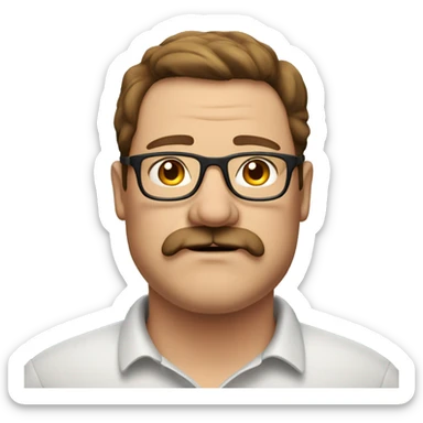 Obese middle age man with mustache and brown hair and glasses sticker
