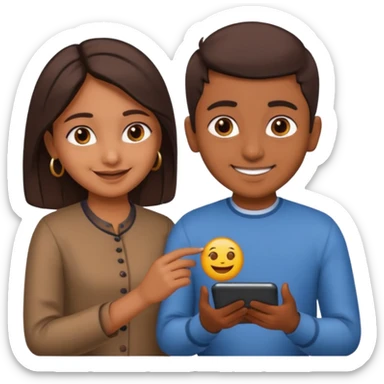 Make an emoji of an indian girl who is teaching an indian boy how to make emojis sticker