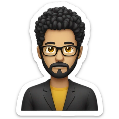 angry men with black curly hair and beard with golden glasses working on computer sticker