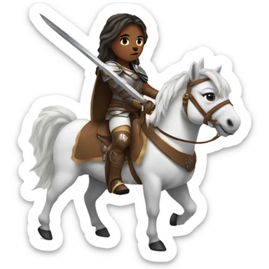 white skin valkyrie with brown eyes and hair on a horse with a sword sticker