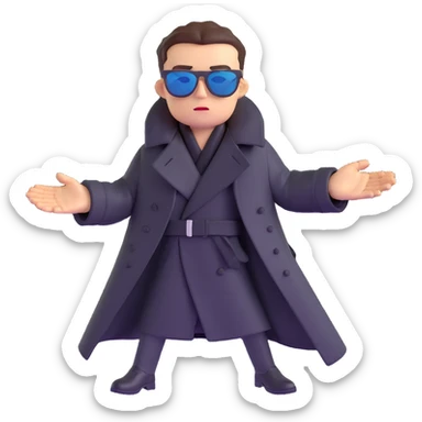 Neo dodging bullets in bullet time, wearing black trench coat and sunglasses sticker
