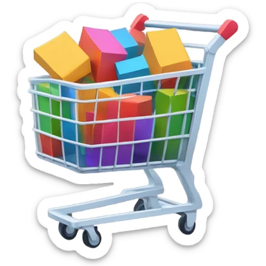 Cartoon style shopping cart filled with boxes sticker