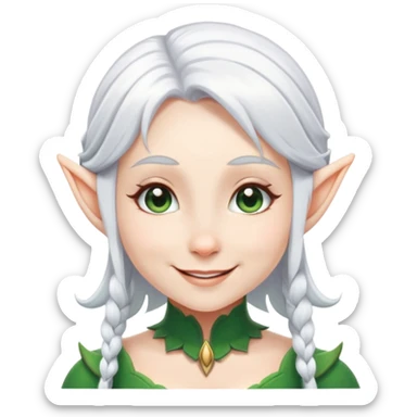 Busty elf with white hair and short ears smiling sticker