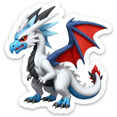 Cute cool furry black and white and red and blue Kyurem-Zekrom-Reshiram-Fakémon-Pokémon-dragon-hybrid (full body) sticker