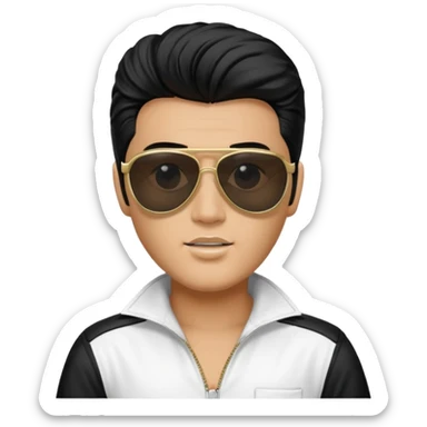 A boy with an Elvis Presley mask with sunglasses (with total black lenses)dressed as Elvis Presley (white dress) sticker