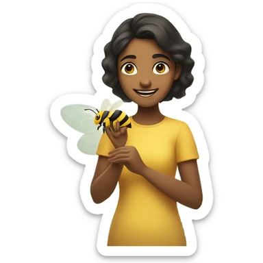 Niharika playing with a bee  sticker