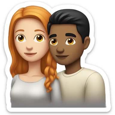 young Man with straight black hair and young ginger woman cuddle sticker