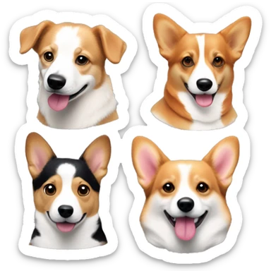 White Woman with straight pink bob hair, white man with curly hair, tricolor corgi and brandle corgi sticker