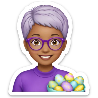 Light skinned Black girl with purple glasses short natural gray haircut celebrating Easter  sticker