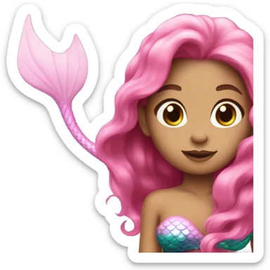 mermaid with pink sparkly tail and brown long hair sticker