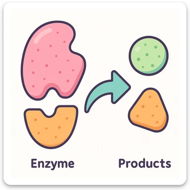 Ultra-detailed scientific illustration  (like in a school book) of enzyme digestion. Macro molecular view, clean white background, no text, no human figures or cartoon characters. Purely biological focus and really detailed sticker