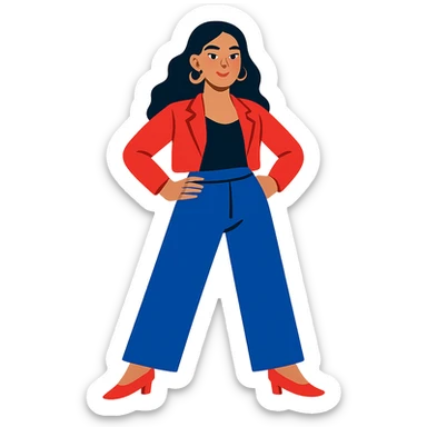 flat toon style stylish, beautiful girl, bold colors, confident stance sticker