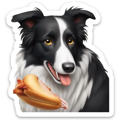 A border collie eating a chicken that is dead  sticker