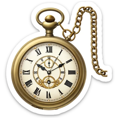 Old pocket watch with long chain  sticker