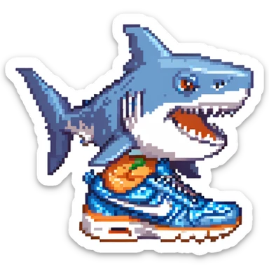 shark wearing blue Nike sneakers, playful sticker