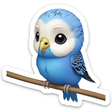 cinematic-cute-blue-budgie-portrait-emoji,-head-tilted-playfully-and-inquisitively,-featuring-a-brilliant-blue-feathered-fur-and white and black feathered face-with-a-natural-sheen,-round,-sparkling-dark-eyes-filled-with-curiosity,-simplified-yet-irresistibly-adorable sticker