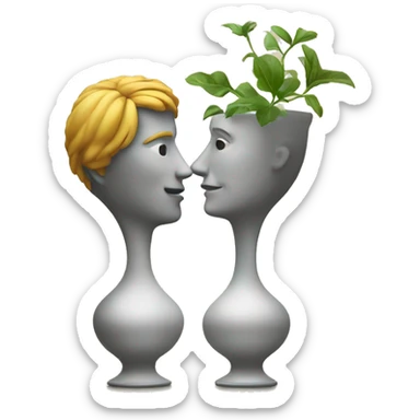 Two faces in profile creating a vase in the space between them, a classic optical illusion. sticker