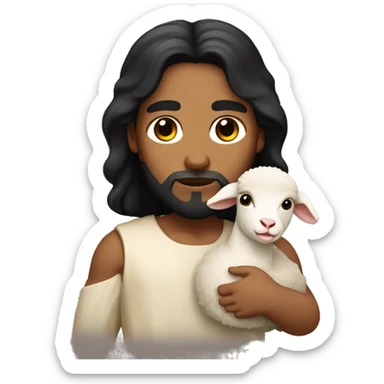 Jesus with black hair and tan skin holding a lamb sticker