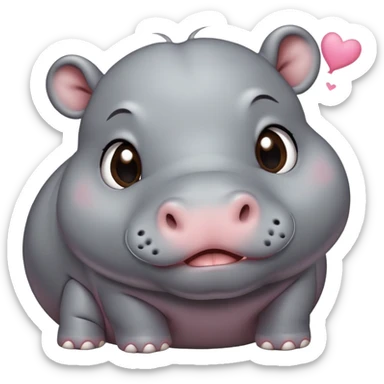 A cute little realistic contented hippo with brown/black eyes and gray skin tone blows a kiss sticker
