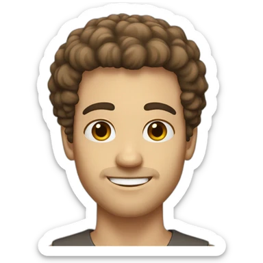 A Caucasian guy with an Afro hair, brown eyes, big eyebrows sticker