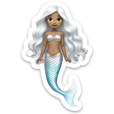 Iridescent silver mermaid tail full body tan girl long white hair sticker