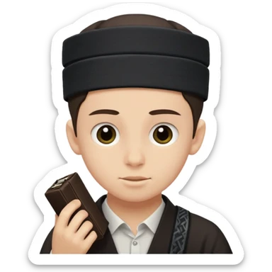 a boy putting on tefillin sticker