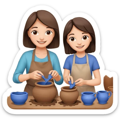 mother and daughter doing potery sticker